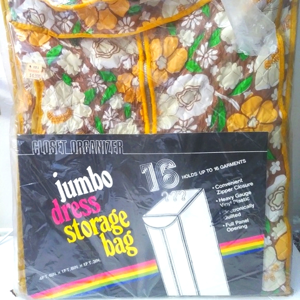 Vintage Flower Power JUMBO DRESS STORAGE Bag w/Hangers, Closet Organizer